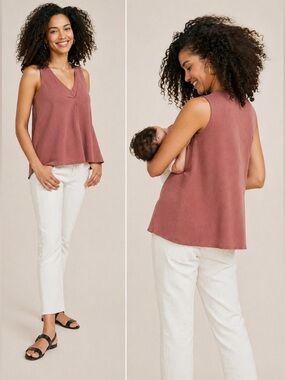 Hatch Nursing Tank Top Tencel Linen V Neck Sleeveless Maternity S